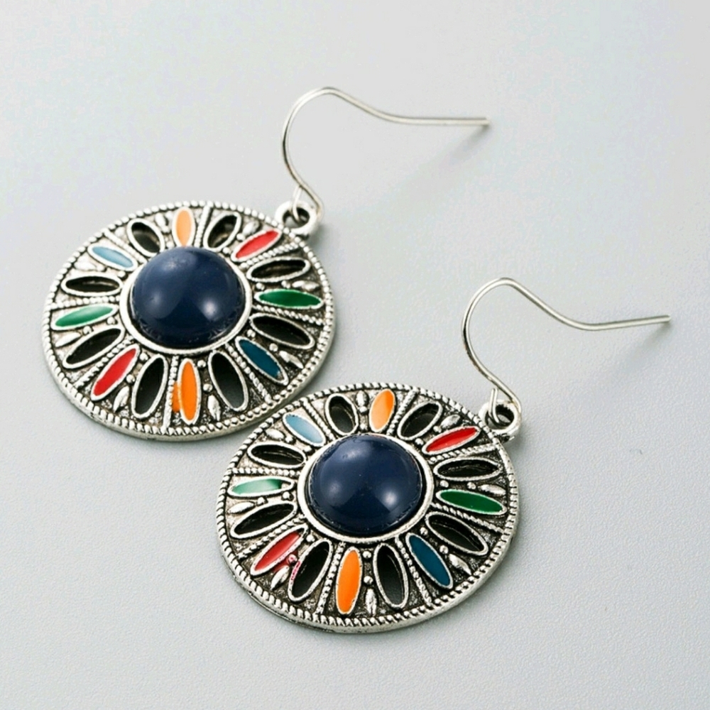 Vintage Colorful Inlaid Dangle Earrings - New